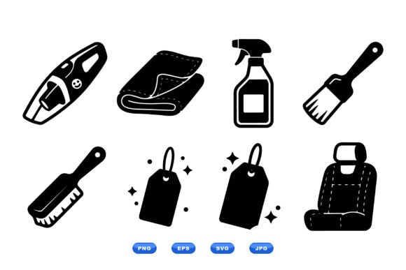 Auto Cleaning Icon Clipart Set: Sleek Design for Modern Visual Projects
