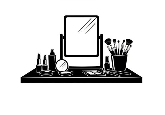 Black and White of Makeup Table Cosmetic: A Timeless Design Resource for Beauty Enthusiasts and Creatives
