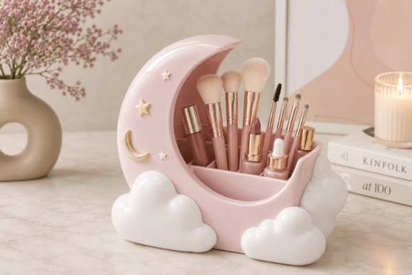 Celestial Moon Makeup Brush Holder: Functional Storage Meets Whimsical Design