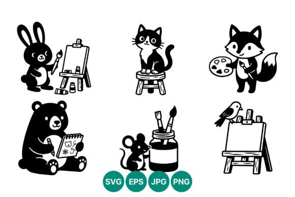 Cute Animal Artists Black White Vector: A Versatile Creative Resource