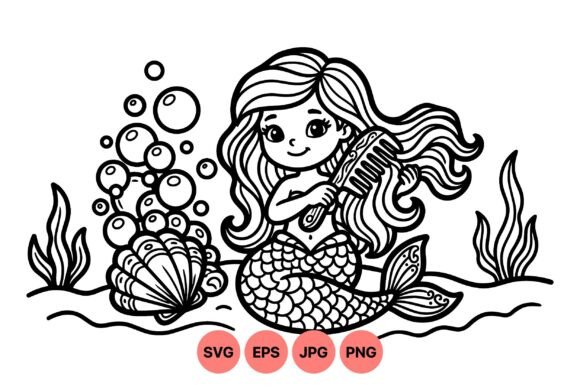 Cute Mermaid Hair Comb Clipart for Creative Projects