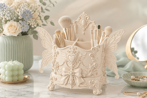 Fairy Vanity Makeup Brush Holder STL: Elegant 3D Print