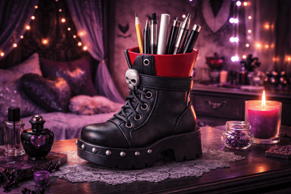 Gothic Combat Boot Makeup Brush Holder: A Functional 3D Printable Organizer