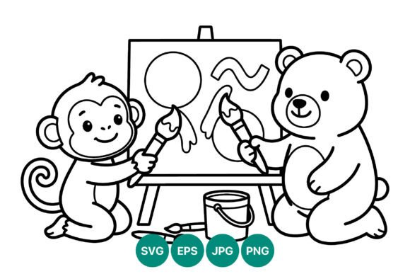 Monkey and Bear Painting Line Art: Strategic Value in Visual Storytelling and Brand Communication