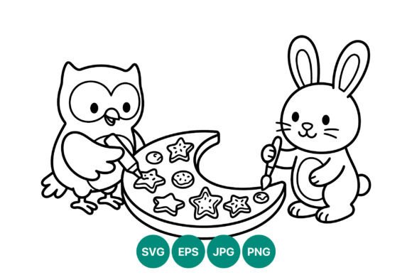 Owl and Rabbit Painting Moon Vector: A Playful Blend of Art and Versatility for Modern Creatives