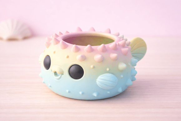 Pufferfish Planter STL: Kawaii Desk Organization