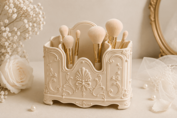 Vintage Makeup Brush Holder STL Rococo: Elevating Vanity Organization with 3D Printing