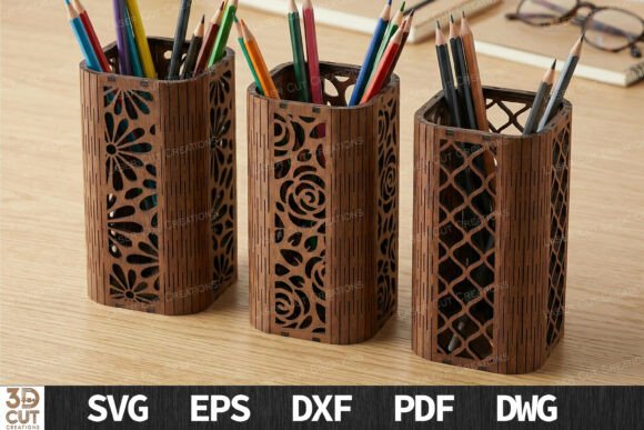 Wood Pen Holder Bundle Laser Cut SVG: Practical Desk Organization for Makers and Businesses